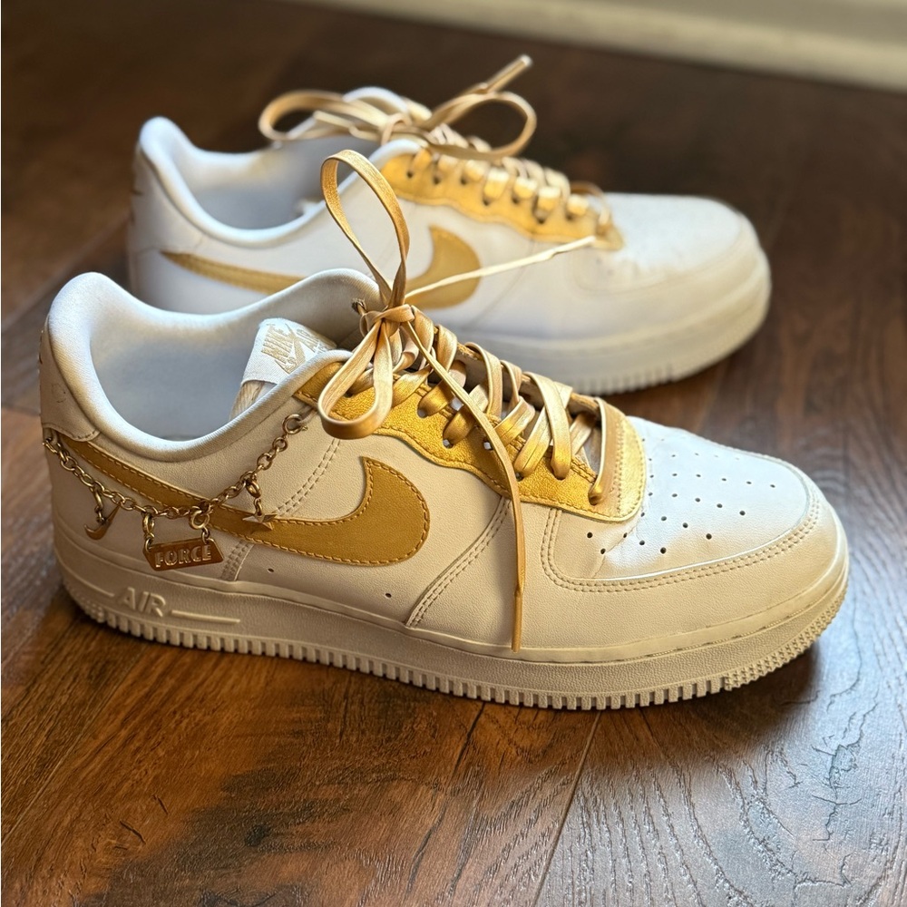 Nike Air Force 1 Custom Gold Sneakers with charms